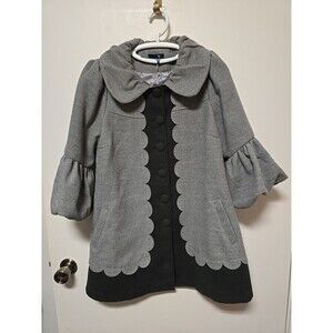 NWOT Kids GRAY Double Breasted Pea Coat Cotton Trench Jacket Preppy MEDIUM
